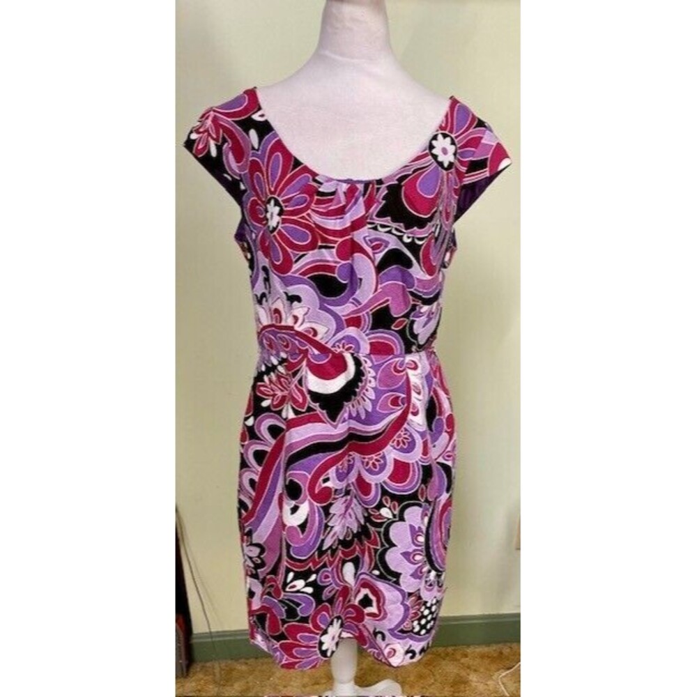 Adrianna Papell Womens Sz 14 Purple Floral Sheath Dress Hippie Boho Psychedelic